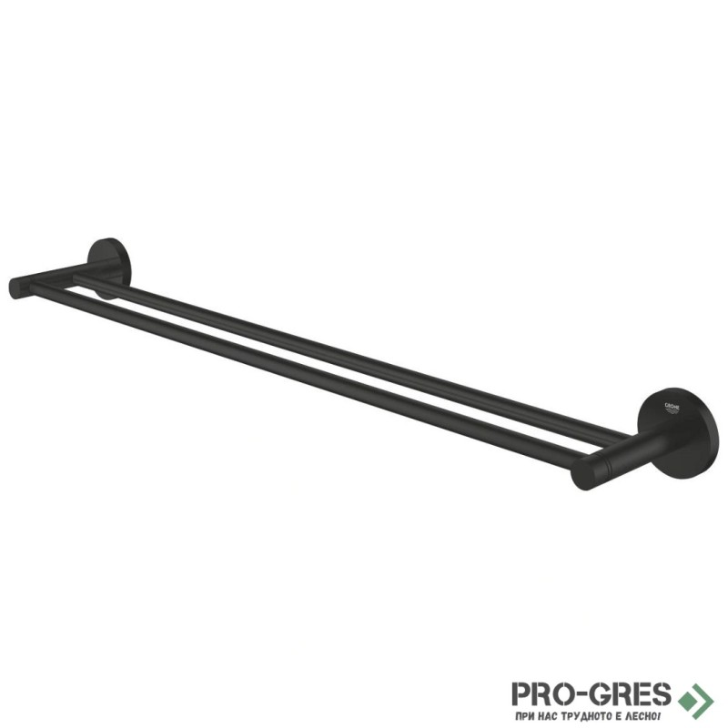 Двойна закачалка за хавлии, 60см, черен мат, Essentials, Grohe 1024732430