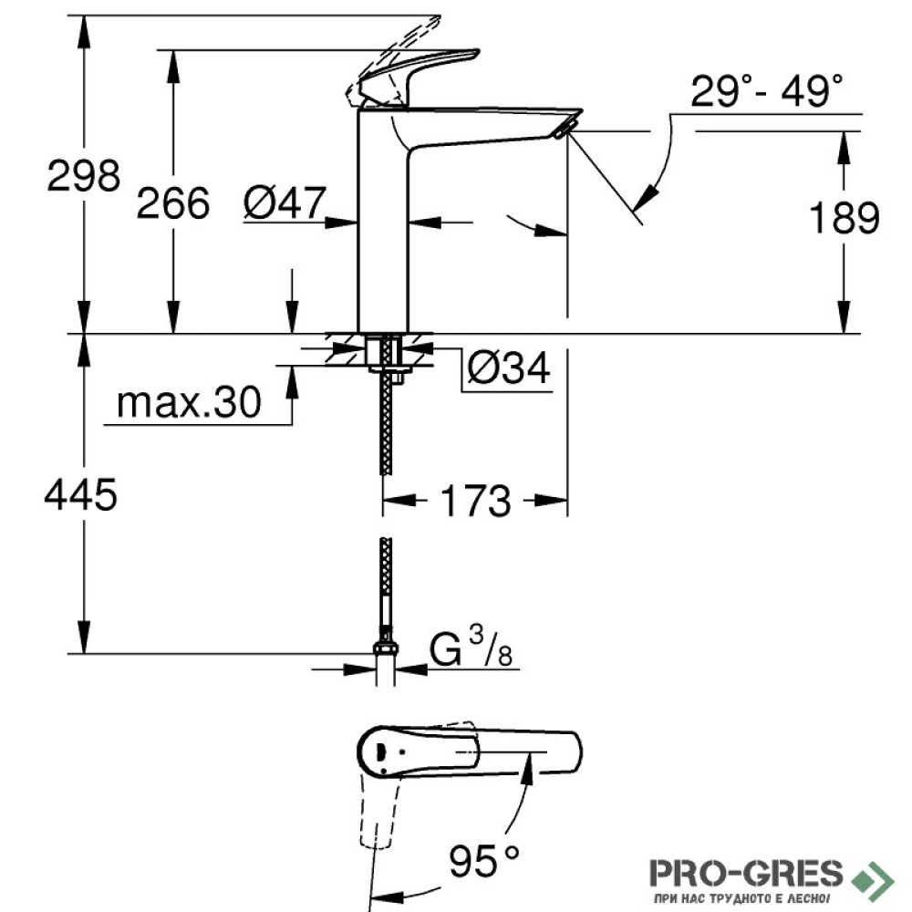 Смесител за умивалник, черен мат, XL-размер, Eurosmart, Grohe 239712433