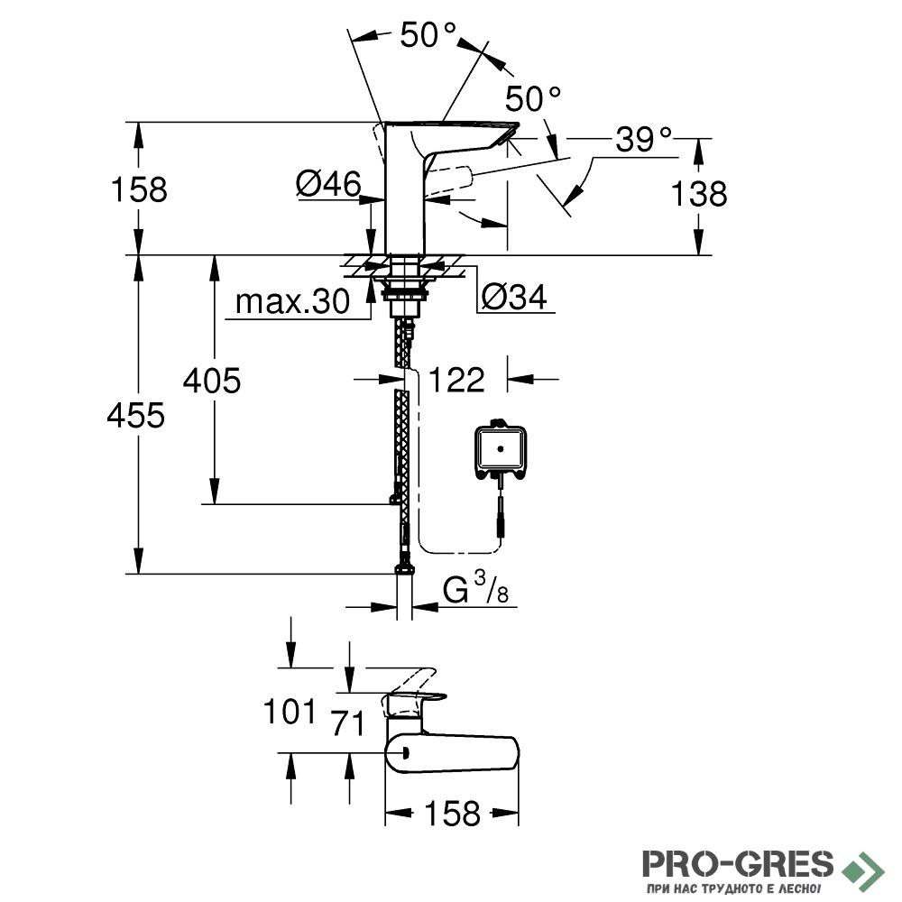 Смесител за умивалник, сензорен, черен мат, 6V Eurosmart, Grohe 239752433