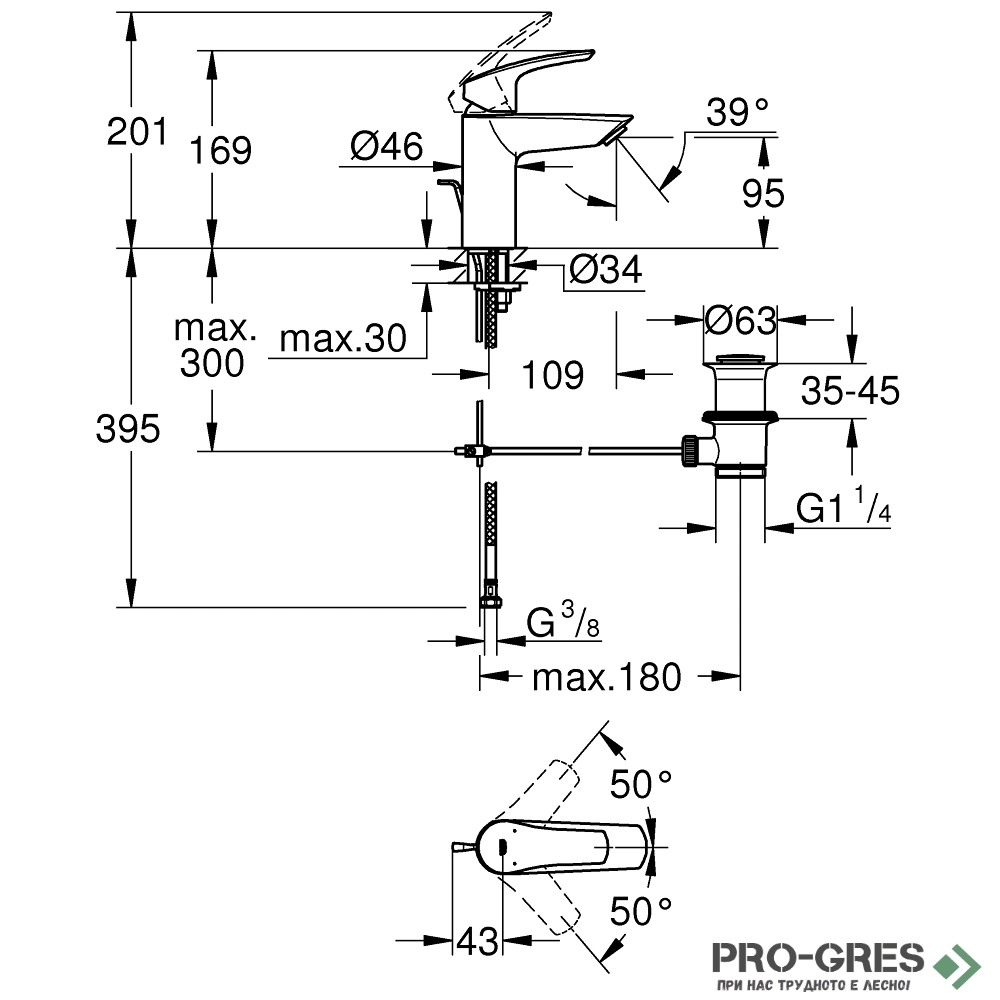 Смесител за умивалник, черен мат, S-размер, Eurosmart, Grohe 332652433