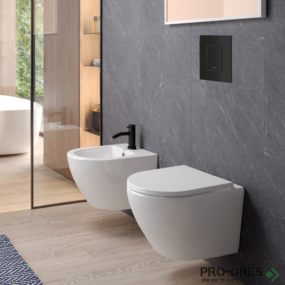 Промо комплект структура с черен бутон Grohe + конзолна чиния Becrisa Magenta бяла