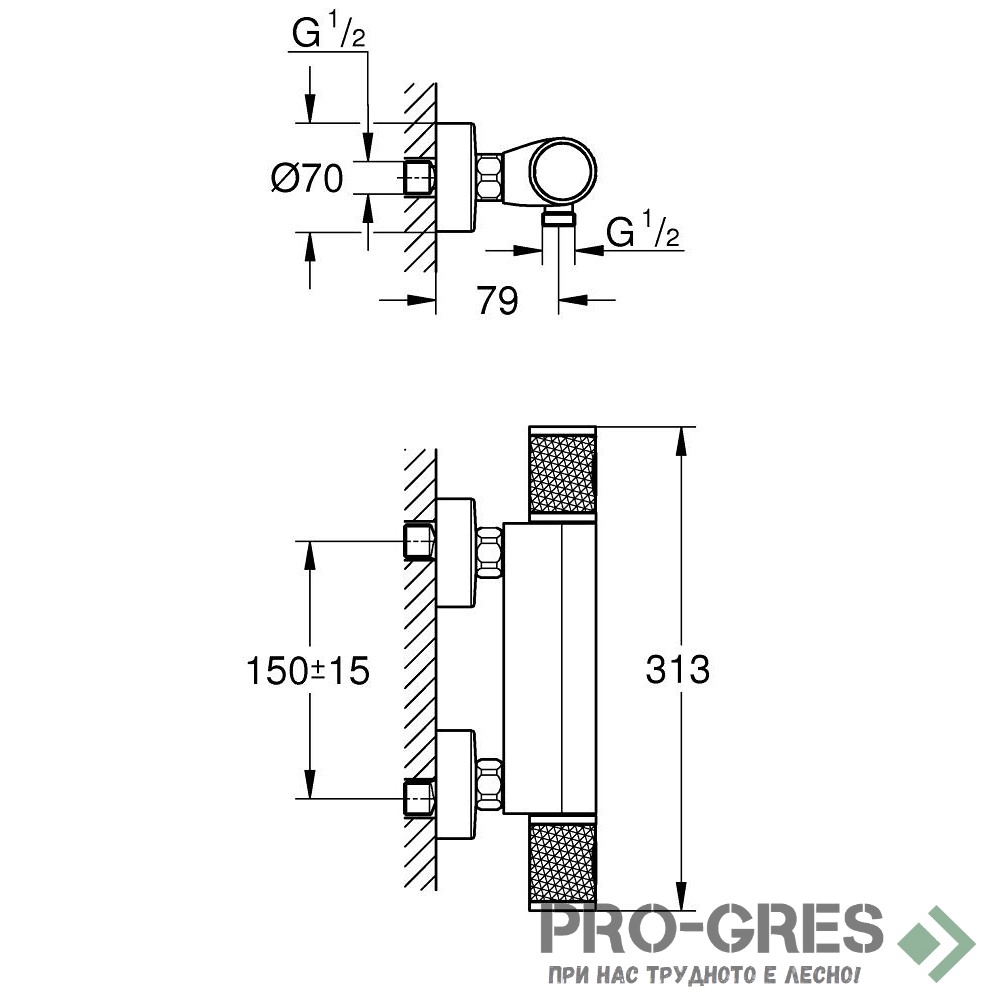 Смесител за вана/душ, термостатен, Grohtherm 1000 Performance, Grohe 34827KF0