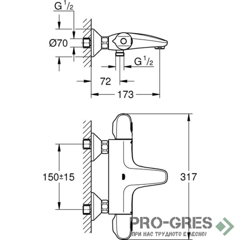 Смесител за вана/душ, термостатен, Grohtherm 1000, Grohe 348162433