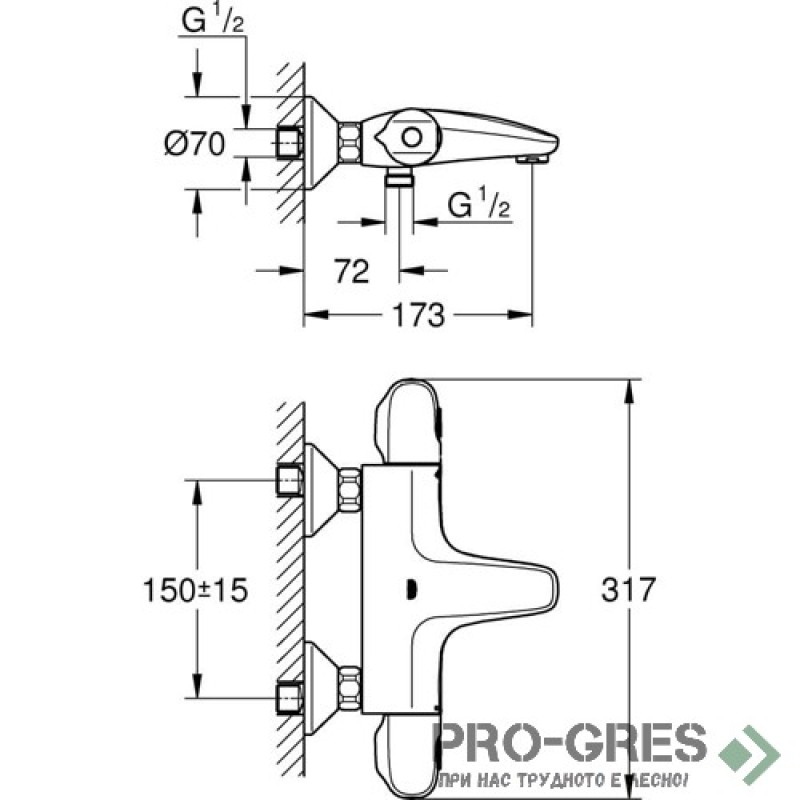 Смесител за вана/душ, термостатен, Grohtherm 1000, Grohe 348162433