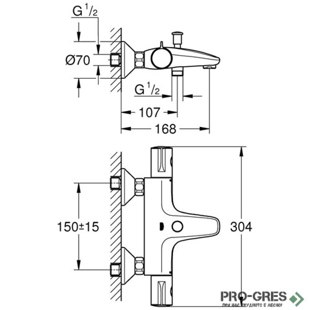 Смесител за вана/душ, термостатен, черен мат,  Grohtherm 800, Grohe 1022032430