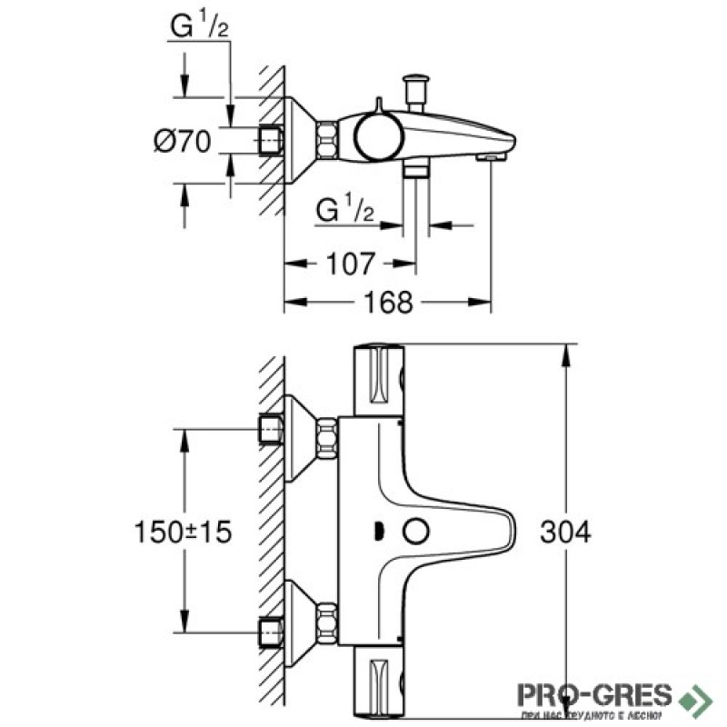 Смесител за вана/душ, термостатен, черен мат,  Grohtherm 800, Grohe 1022032430