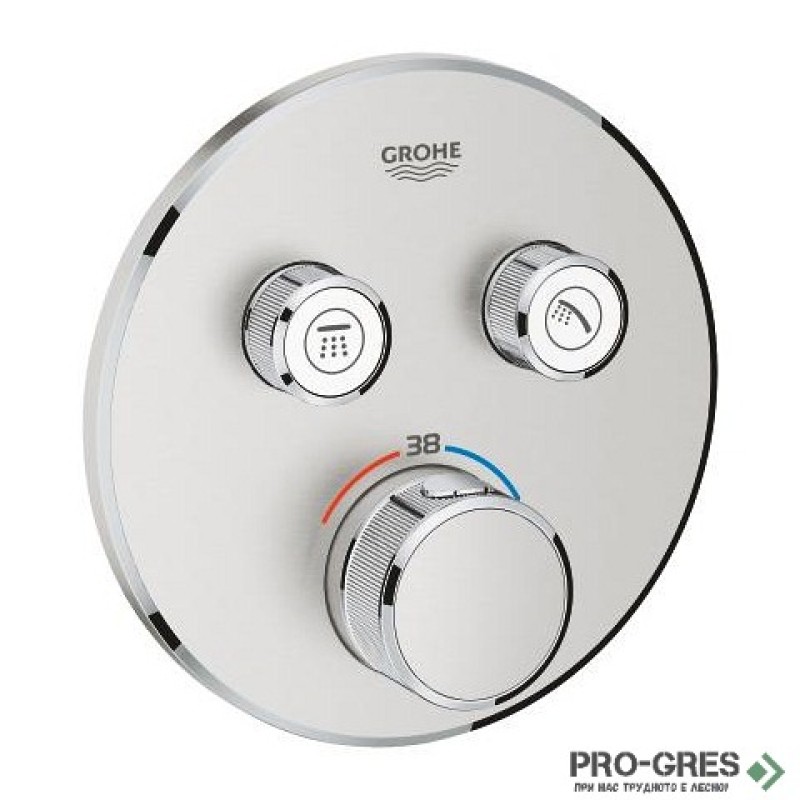 Термостен смесител за вграждане, двупътен, Super Steel Grohtherm SmartControl,Grohe 29119DC0