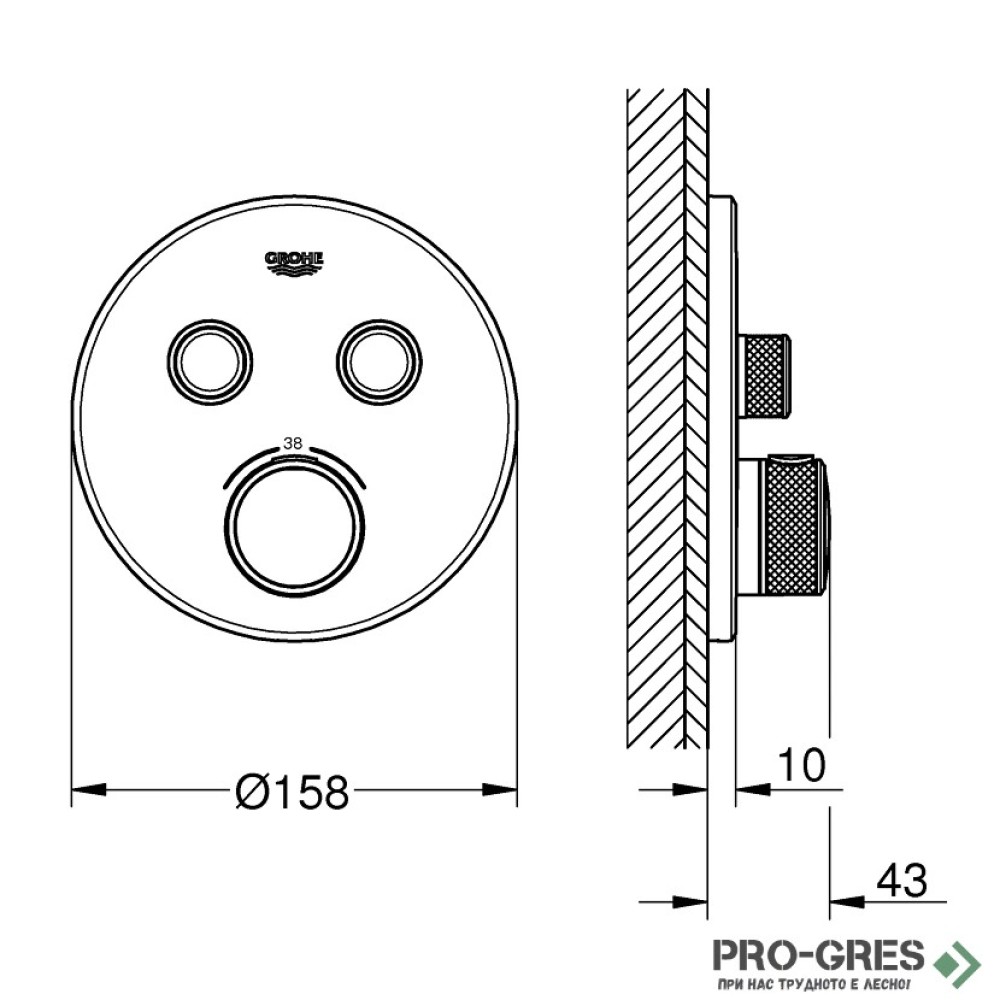 Термостат за вграждане, за вана/душ, Grohtherm SmartControl, Grohe 29507KF0