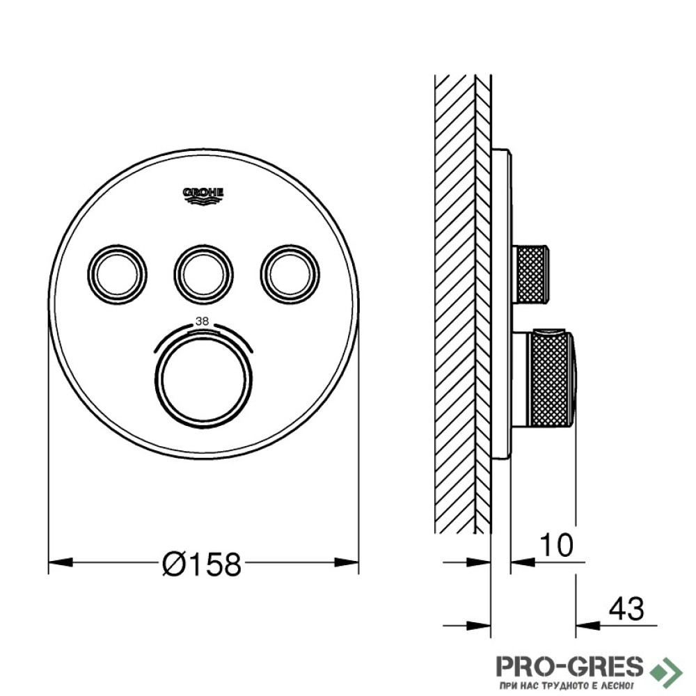 Термостатен смесител, за вграждане, черен мат, Grohtherm SmartControl, Grohe 29508KF0