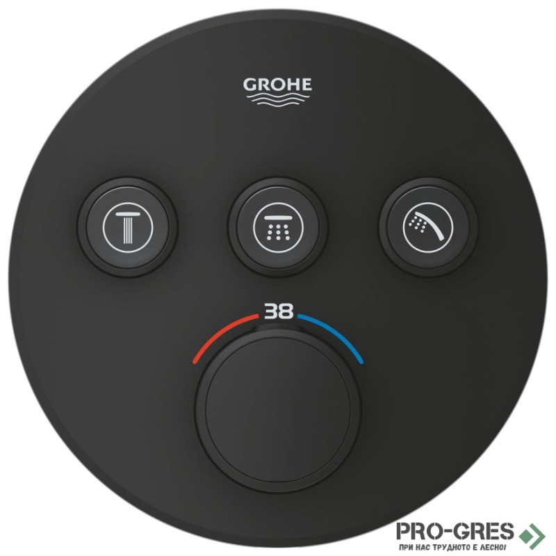 Термостатен смесител, за вграждане, черен мат, Grohtherm SmartControl, Grohe 29508KF0