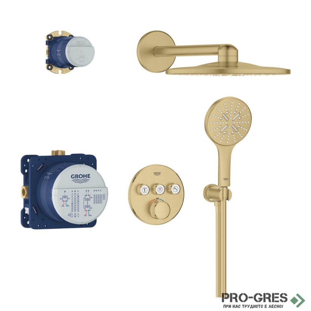 Комплект с термостатен смесител за вграждане,BRUSHED COOL SUNRISE GROHTHERM SMARTCONTROL Grohe 34863GN0