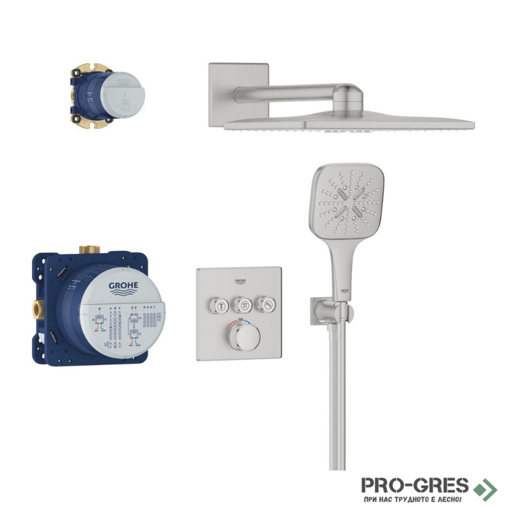 Комплект с термостатен смесител за вграждане,SuperSteel GROHTHERM SMARTCONTROL/EUPHORIA Cube Grohe 34864DC0