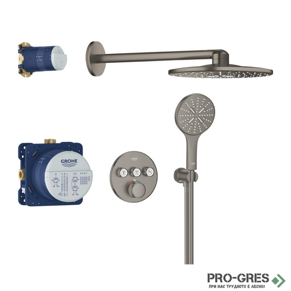 Комплект с термостатен смесител за вграждане,BRUSHED Hard Graphite GROHTHERM SMARTCONTROL Grohe 34863AL0