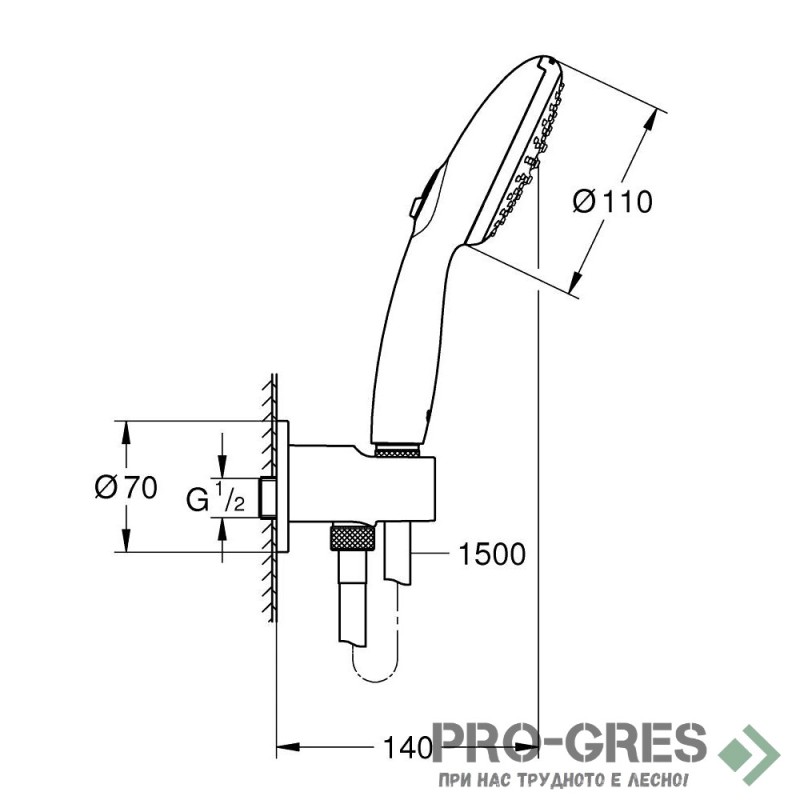 Душ  за вграждане,термостат ,черен мат, Grohe  Grohtherm/Tempesta 250