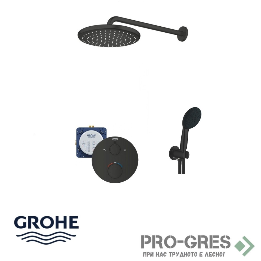 Душ  за вграждане,термостат ,черен мат, Grohe  Grohtherm/Tempesta 250