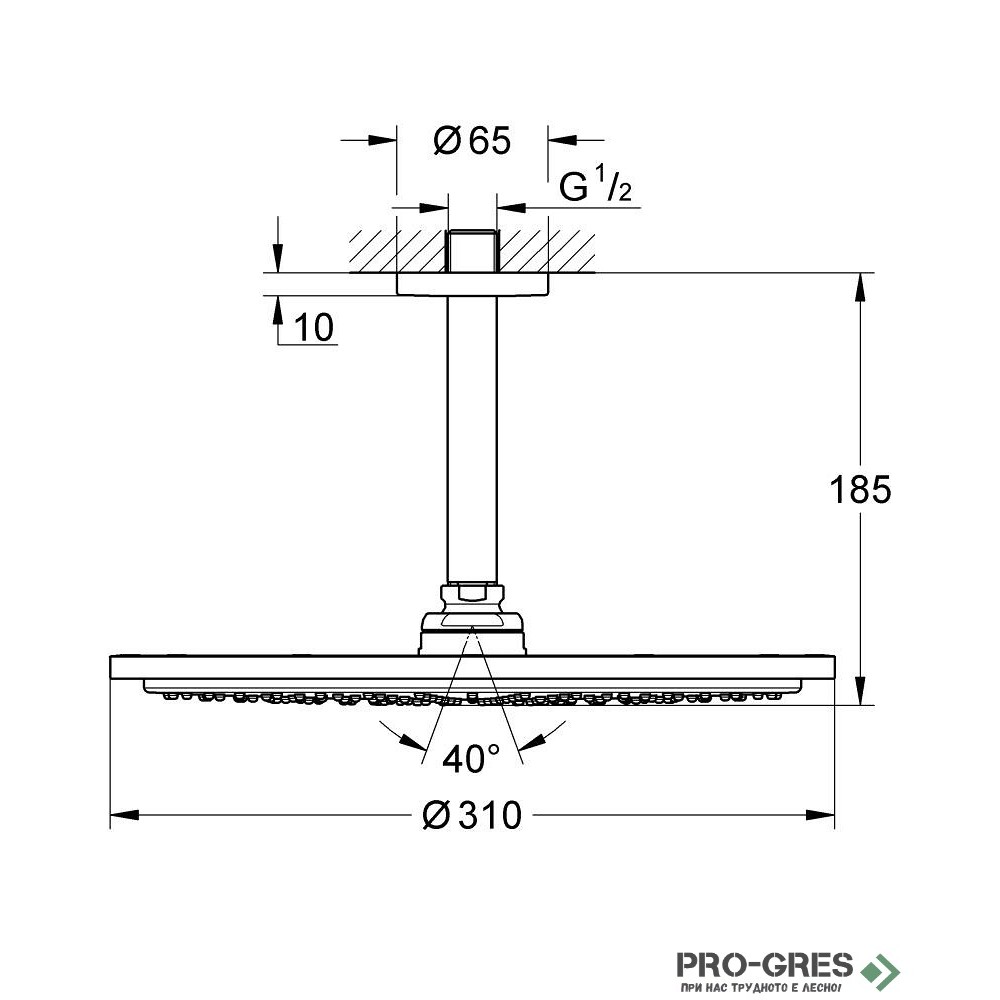 Душ пита с таванно рамо 142мм, Rainshower Cosmopolitan 310 ,Brushed Hard Graphite,Grohe  26067AL0