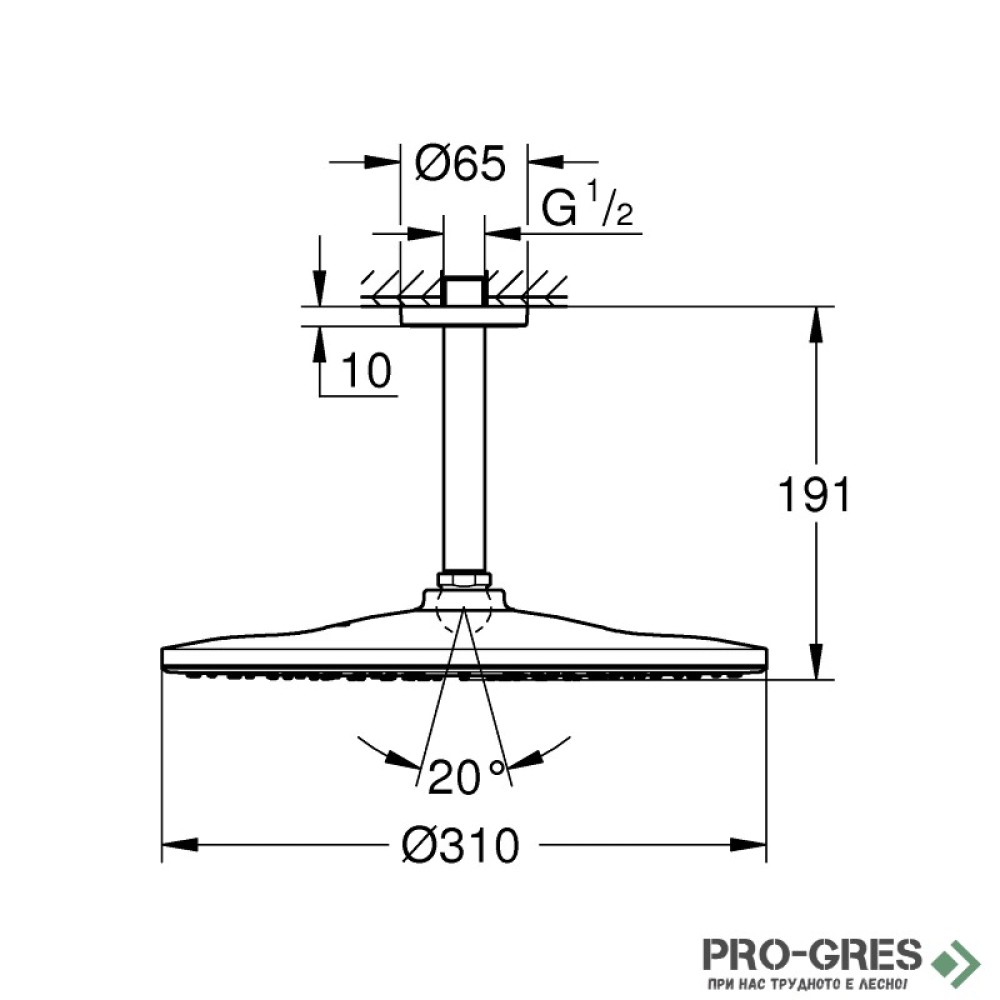 Душ пита с рамо за тавана, черен мат, Rainshower Mono 310, Grohe 22122KF0