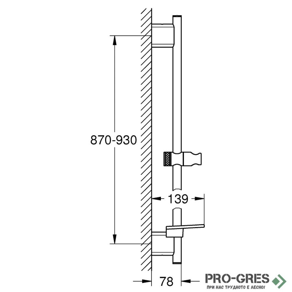 Tръбно окачване, за душ, черен мат, Rainshower SmartActive, Grohe 22125KF0