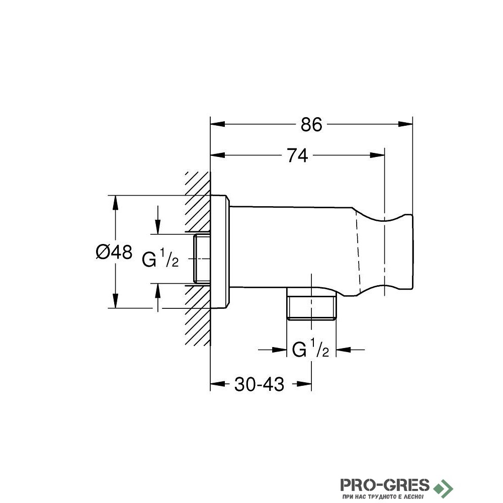Стеннен държач за ръчен душ с водна връзка 1/2",Brushed Hard Graphite,Rainshower, Grohe  26658AL0