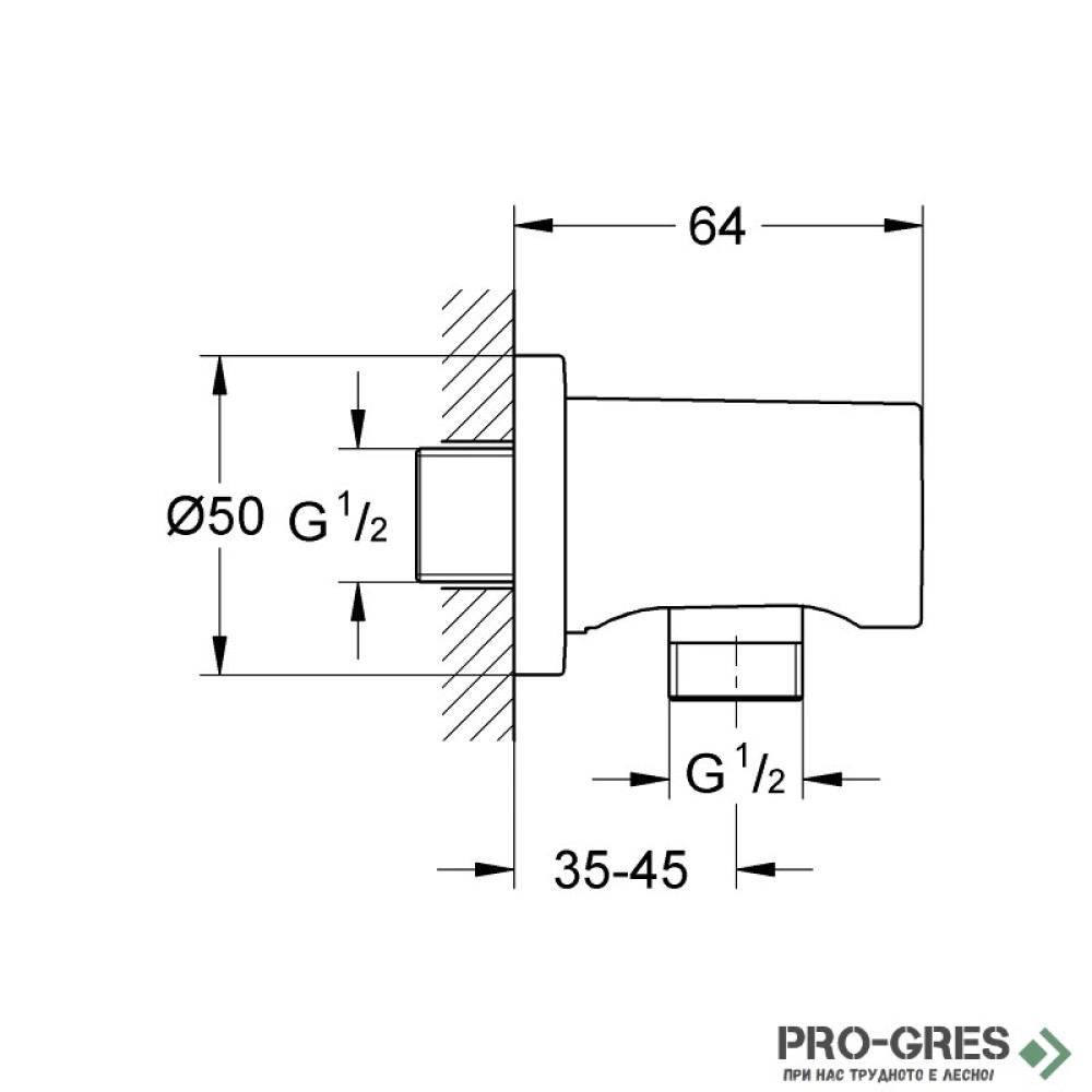 Стенно коляно,Brushed Hard Graphite,Rainshower, Grohe 27057AL0