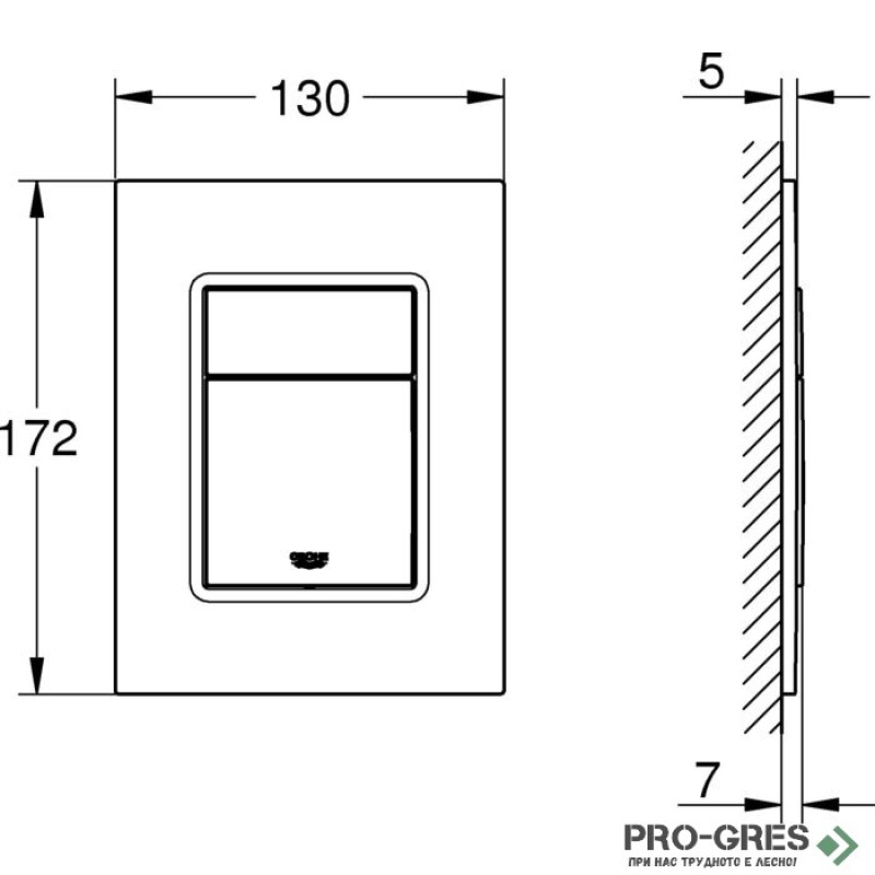 Бутон за структура за вграждане,S размер слим Brushed Hard Graphite,Skate Cosmopolitan,Grohe 37535AL0