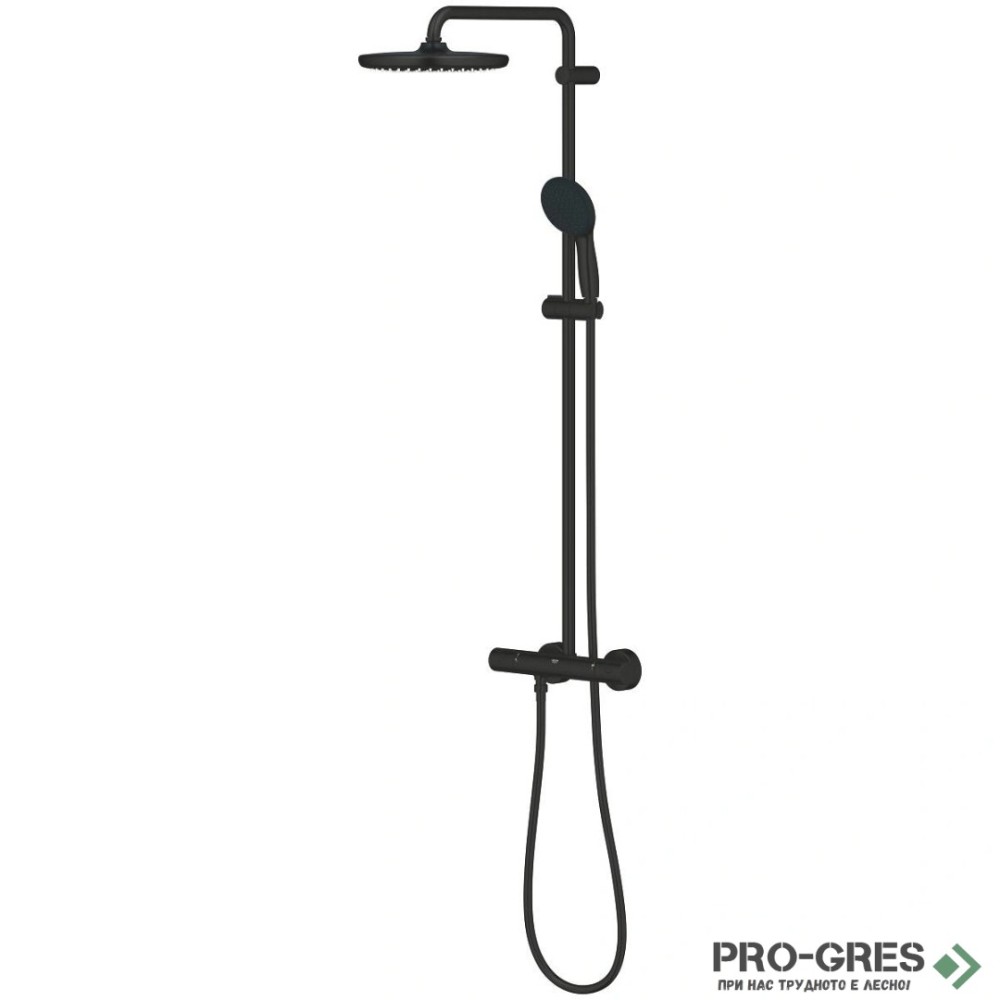 Термостатна душ система, черен мат, Tempesta 250, Grohe 266702431