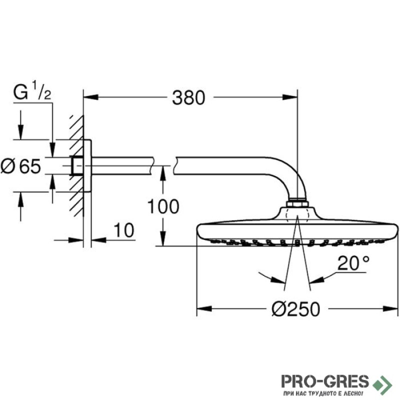 Душ пита, комплект с рамо, черен мат, Tempesta 250, Grohe 266682430