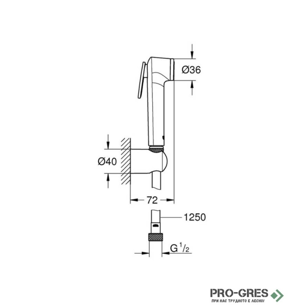 Флипер комплект с държач и шлаух 125см Brushed Hard Graphite Tempesta, Grohe 27513AL1