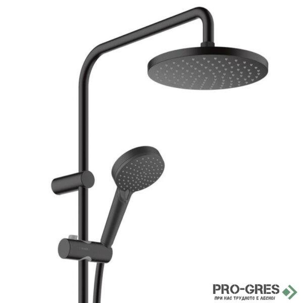 Душ гарнитура с тръбно окачване термостатна,Vernis Blend 200, черен мат, Hansgrohe 26276670