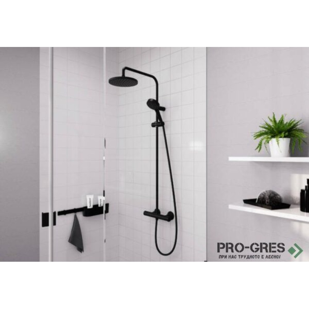 Душ гарнитура с тръбно окачване термостатна,Vernis Blend 200, черен мат, Hansgrohe 26276670