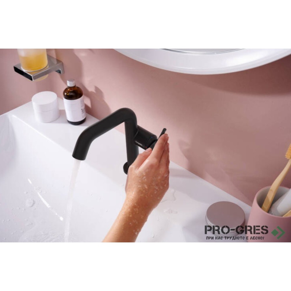 Смесител за мивка стоящ, TECTURIS S 110 Fine CoolStart EcoSmart+, черен мат, Hansgrohe 73320670