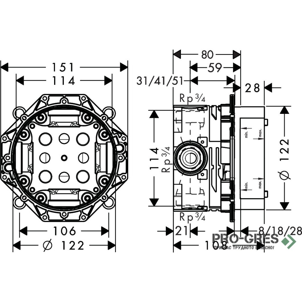 Универсално тяло за вграждане iBox, HansGrohe 01800180