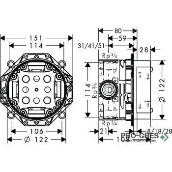 Универсално тяло за вграждане iBox, HansGrohe 01800180