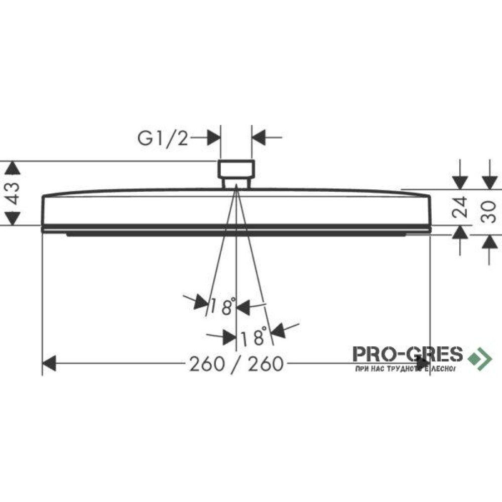 Душ пита квадратна, PULSIFY E 260 1jet, хром, Hansgrohe 24330000