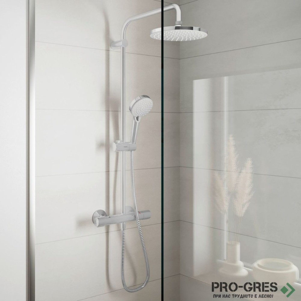 Душ гарнитура с тръбно окачване термостатна, Vernis Blend 200, хром, Hansgrohe 26276000