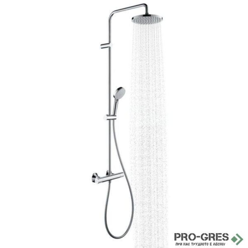 Душ гарнитура с тръбно окачване термостатна, Vernis Blend 200, хром, Hansgrohe 26276000