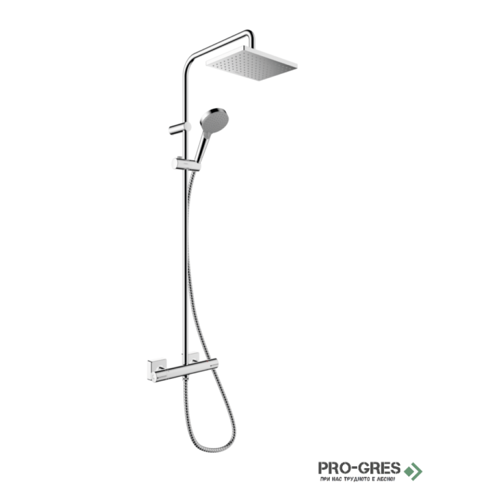 Душ гарнитура с тръбно окачване,термостатна Vernis Shape 230,хром, HansGrohe 26286000