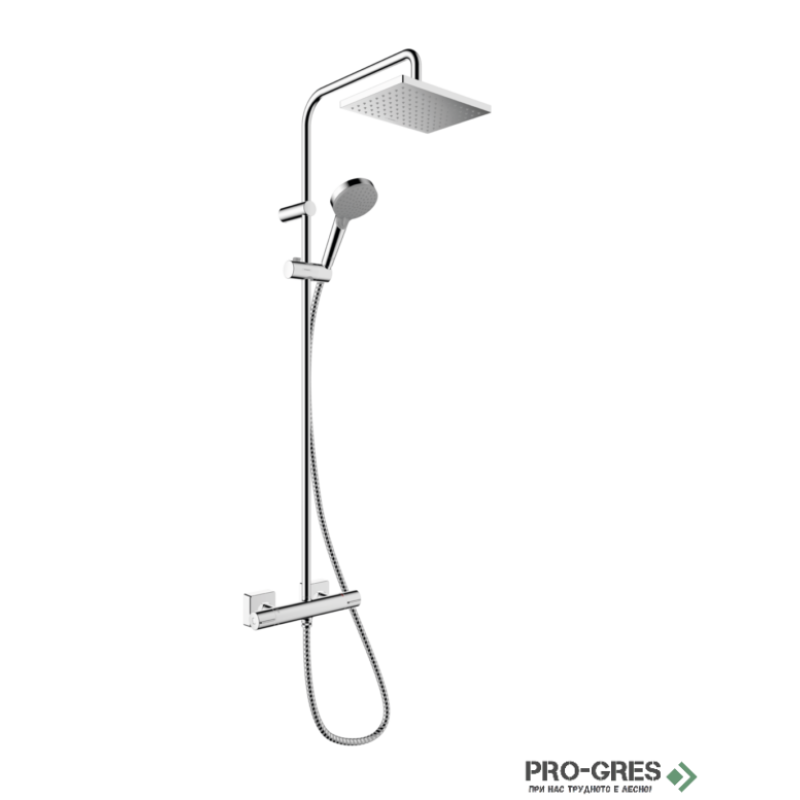 Душ гарнитура с тръбно окачване,термостатна Vernis Shape 230,хром, HansGrohe 26286000