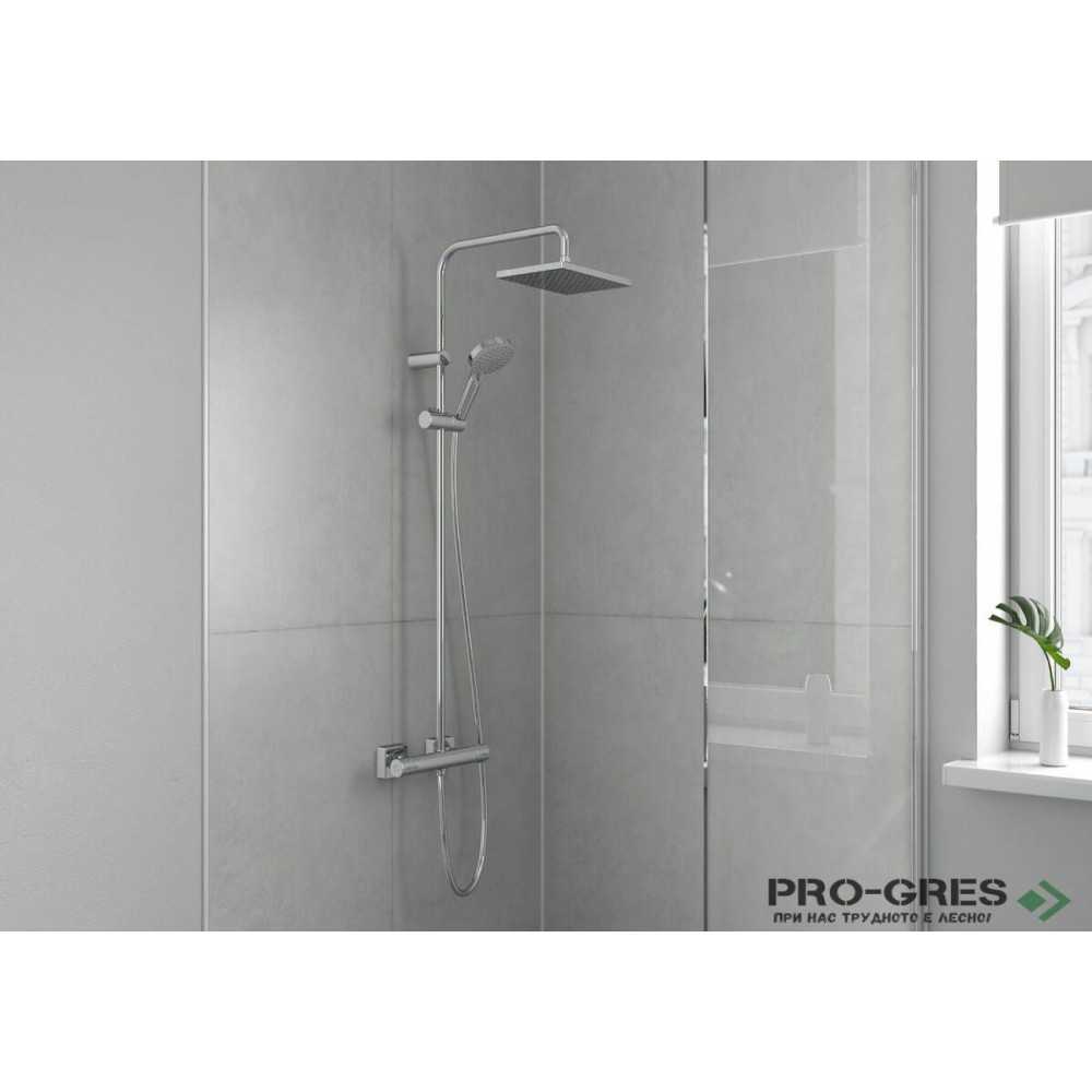 Душ гарнитура с тръбно окачване,термостатна Vernis Shape 230,хром, HansGrohe 26286000