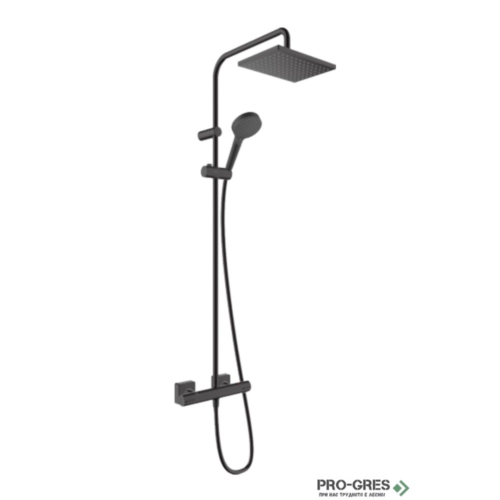 Душ гарнитура с тръбно окачване,термостатна,черен мат, HansGrohe 26286670