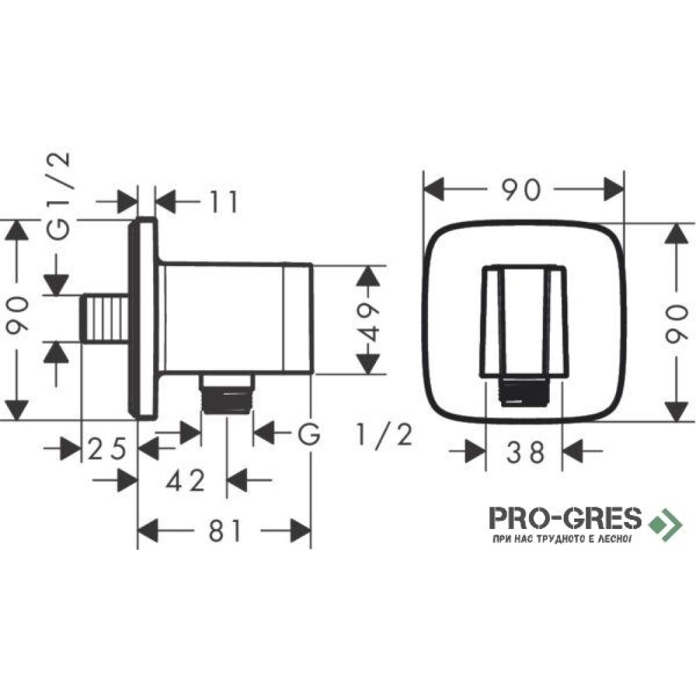Стенно коляно с държач за душ слушалка FIXFIT Q, черен мат, Hansgrohe 26887670