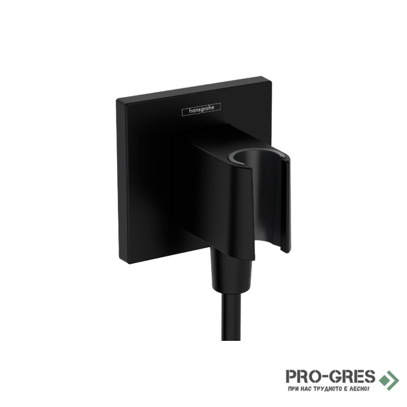 Стенно коляно с държач за душ слушалка FIXFIT E, черен мат, Hansgrohe 26889670