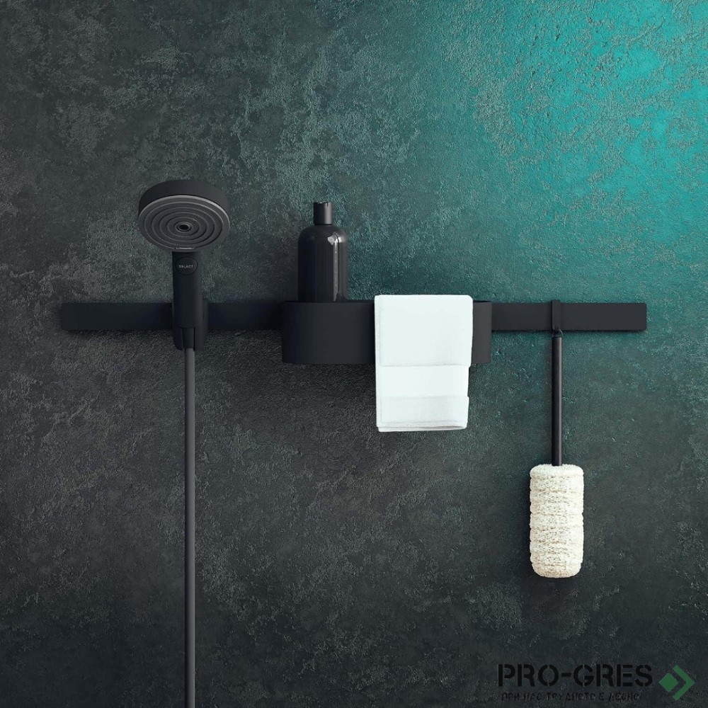 Държач за душ тип плъзгач за релса, WallStoris, черен мат, HansGrohe 27917670