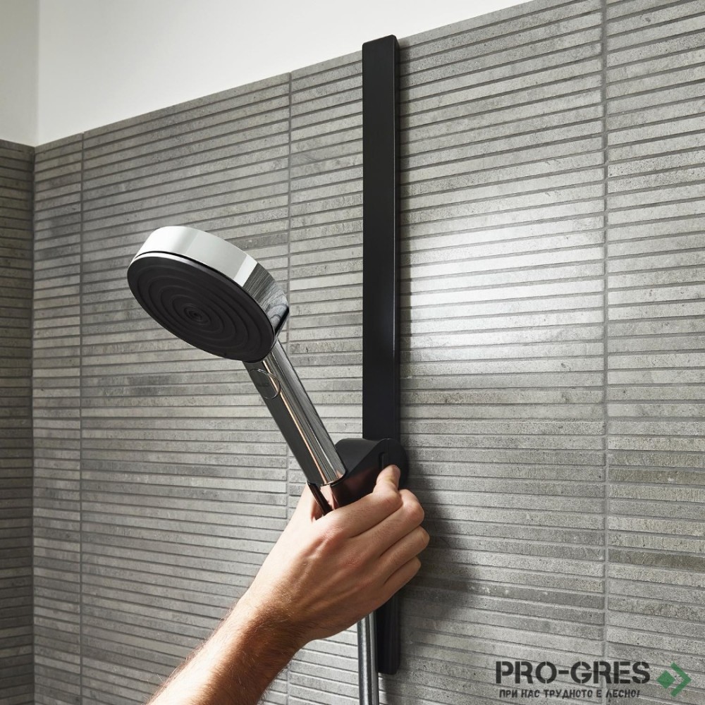 Държач за душ тип плъзгач за релса, WallStoris, черен мат, HansGrohe 27917670