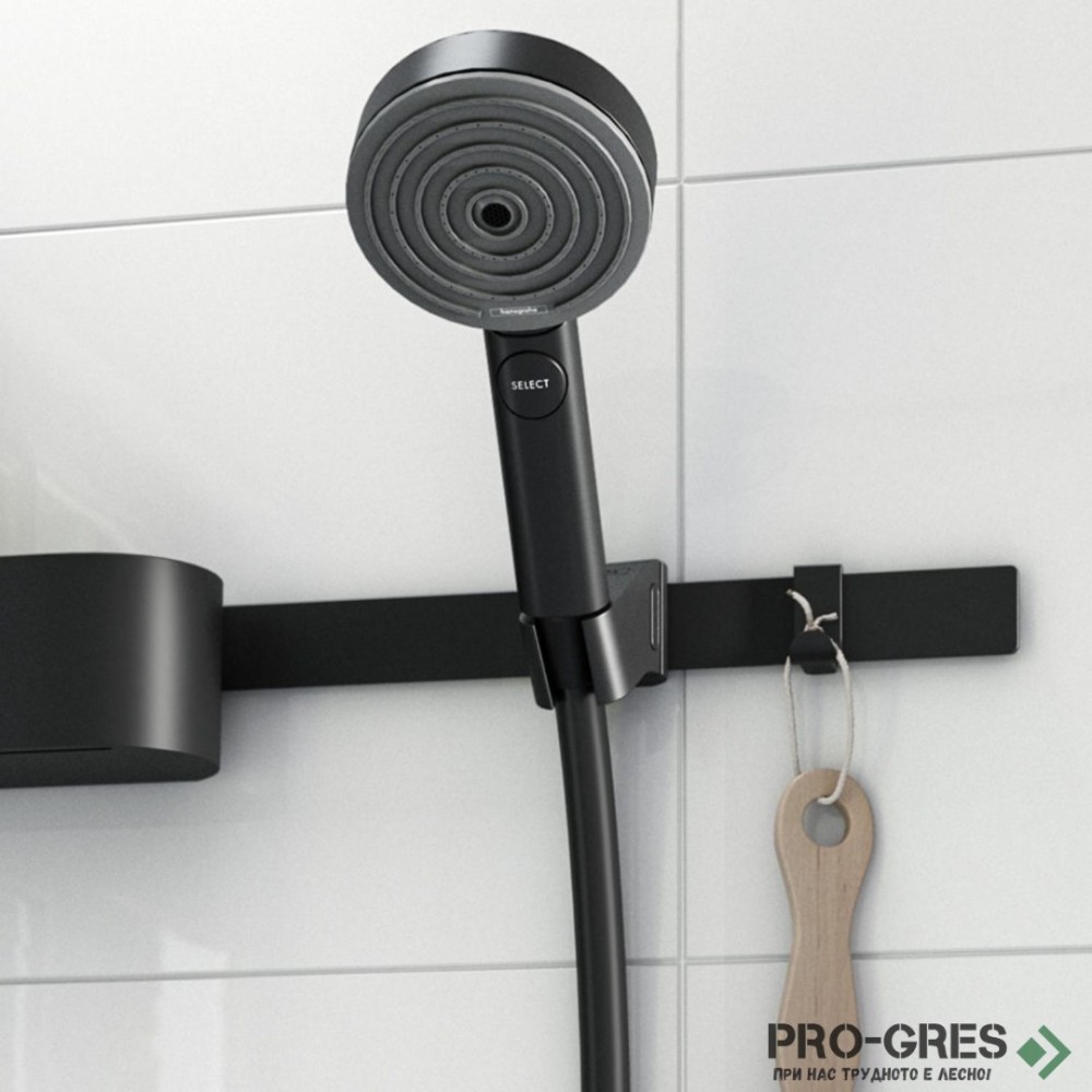 Държач за душ тип плъзгач за релса, WallStoris, черен мат, HansGrohe 27917670