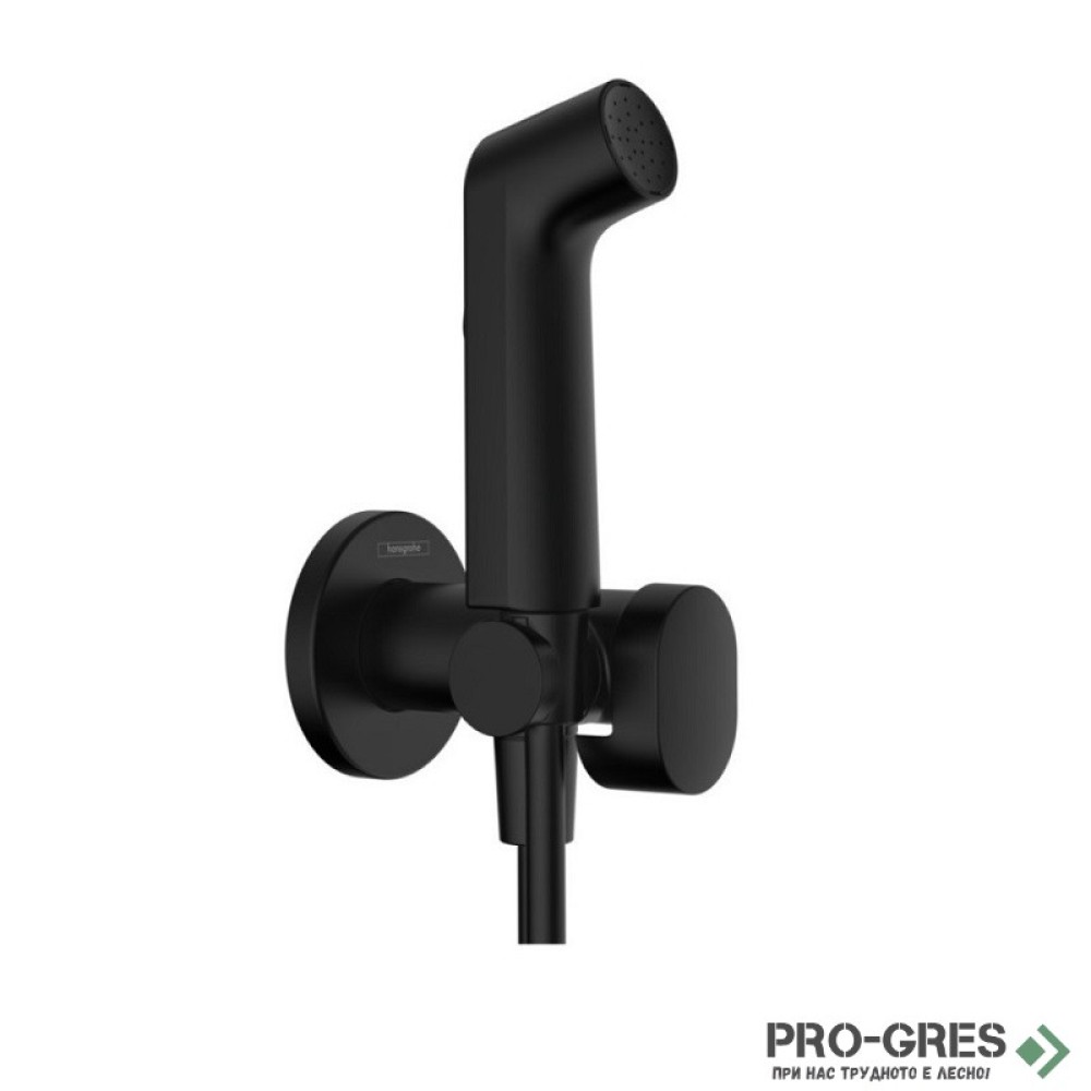 Стенен смесители с хигиенен душ S EcoSmart+, черен мат, Hansgrohe 29232670