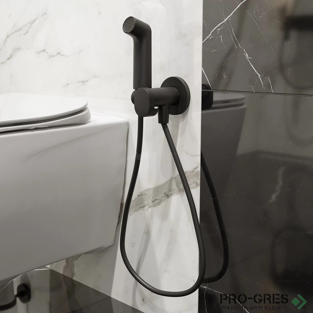 Стенен смесители с хигиенен душ S EcoSmart+, черен мат, Hansgrohe 29232670