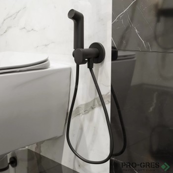 Стенен смесители с хигиенен душ S EcoSmart+, черен мат, Hansgrohe 29232670