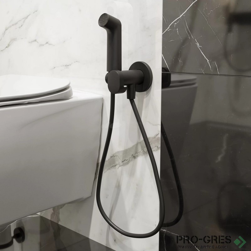 Стенен смесители с хигиенен душ S EcoSmart+, черен мат, Hansgrohe 29232670