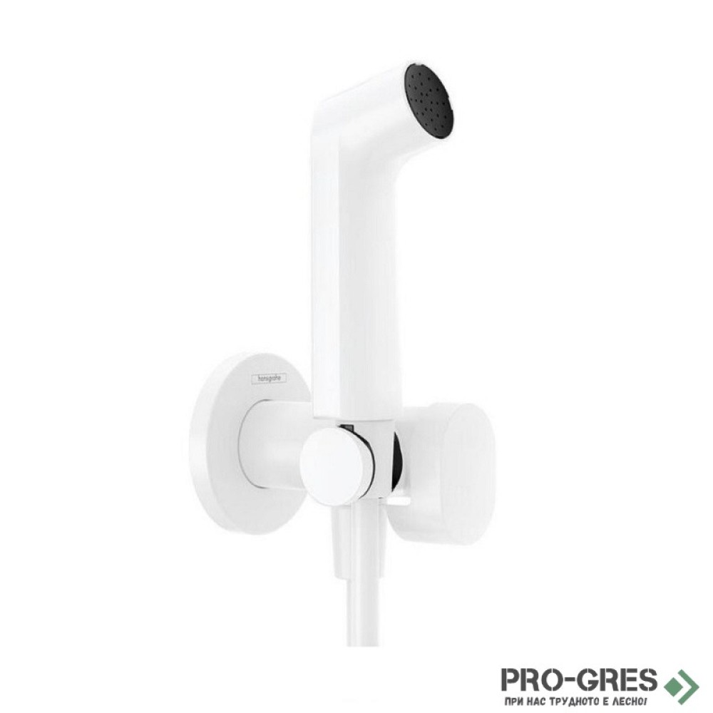 Стенен смесители с хигиенен душ S EcoSmart+, бял мат, Hansgrohe 29232700